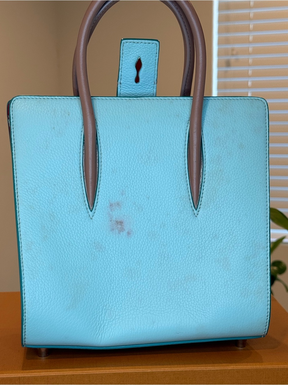 ๐น๐๐๐ Christian Louboutin Mint Green and Tan Leather handles with Red Inside tote - Picture 6 of 16